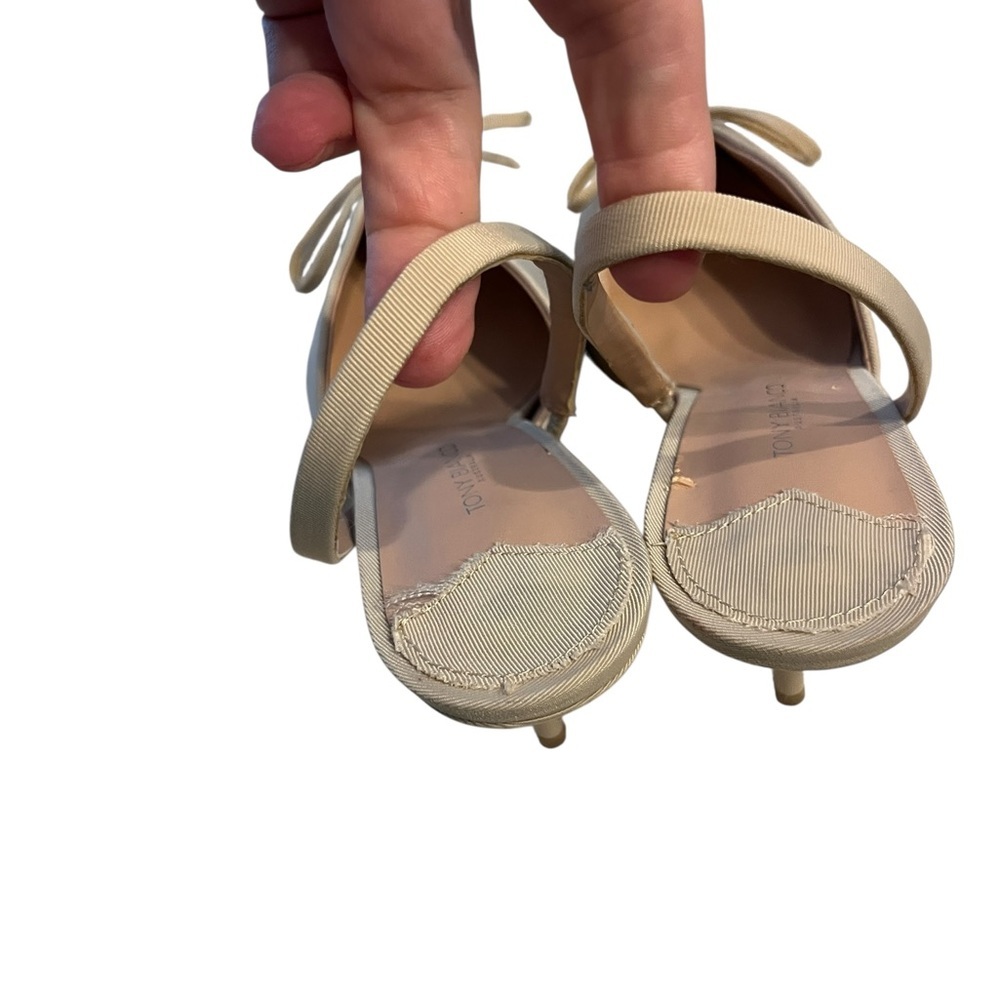 Tony Bianco Beige Pointed Toe Slingback Heels with Bow - Picture 6 of 11